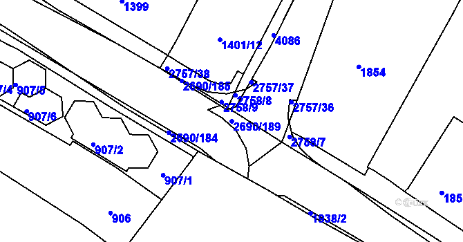 Parcela st. 2690/189 v KÚ Bučovice, Katastrální mapa