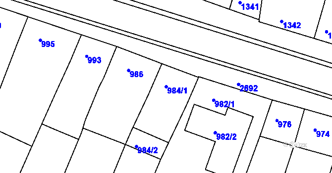 Parcela st. 984/1 v KÚ Bučovice, Katastrální mapa