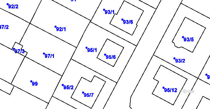 Parcela st. 95/6 v KÚ Bučovice, Katastrální mapa