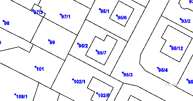 Parcela st. 95/7 v KÚ Bučovice, Katastrální mapa