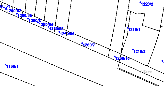 Parcela st. 1260/7 v KÚ Bučovice, Katastrální mapa