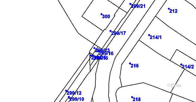 Parcela st. 299/16 v KÚ Bučovice, Katastrální mapa
