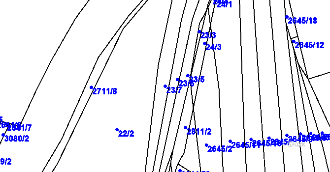 Parcela st. 23/7 v KÚ Bučovice, Katastrální mapa