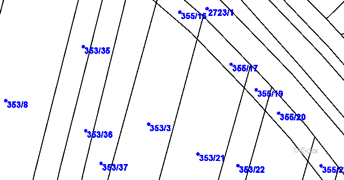 Parcela st. 353/15 v KÚ Bučovice, Katastrální mapa
