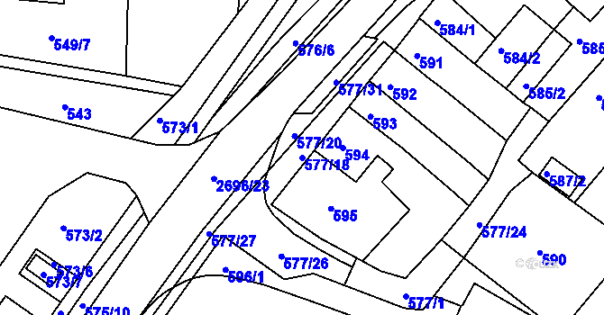Parcela st. 577/18 v KÚ Bučovice, Katastrální mapa