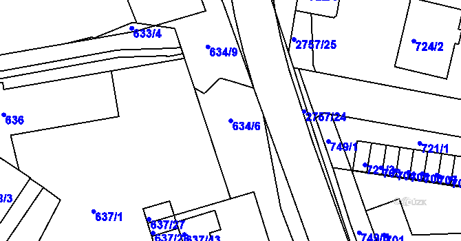 Parcela st. 634/6 v KÚ Bučovice, Katastrální mapa
