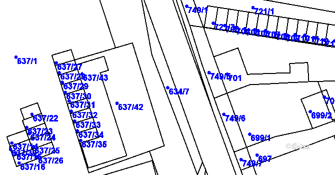 Parcela st. 634/7 v KÚ Bučovice, Katastrální mapa