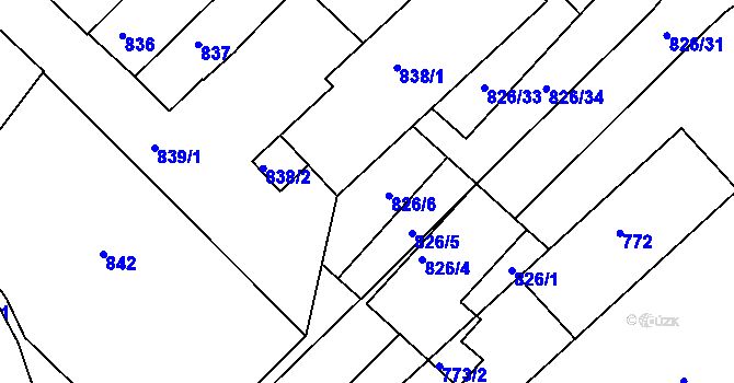 Parcela st. 826/7 v KÚ Bučovice, Katastrální mapa