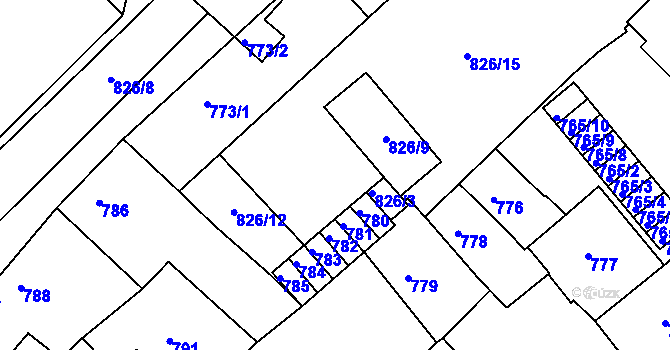 Parcela st. 826/10 v KÚ Bučovice, Katastrální mapa