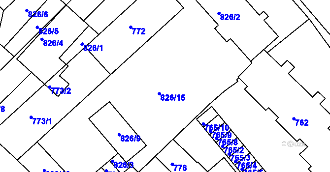 Parcela st. 826/14 v KÚ Bučovice, Katastrální mapa