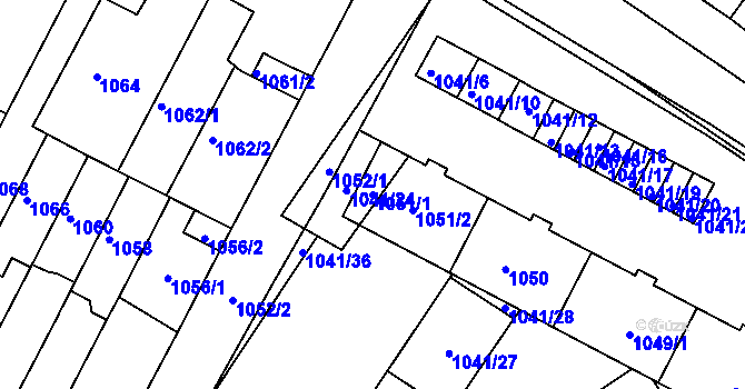 Parcela st. 1051/1 v KÚ Bučovice, Katastrální mapa