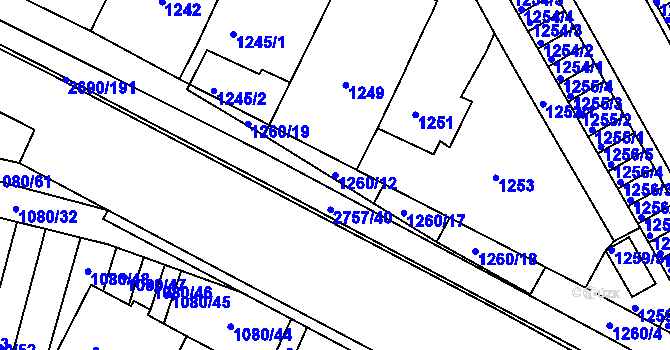 Parcela st. 1260/12 v KÚ Bučovice, Katastrální mapa