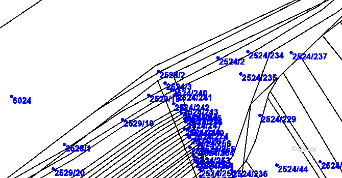 Parcela st. 2524/240 v KÚ Bučovice, Katastrální mapa