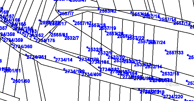 Parcela st. 2532/9 v KÚ Bučovice, Katastrální mapa