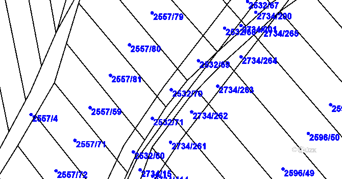 Parcela st. 2532/70 v KÚ Bučovice, Katastrální mapa