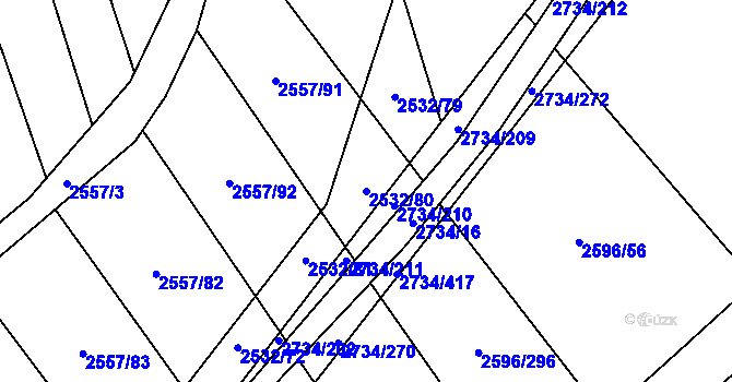 Parcela st. 2532/80 v KÚ Bučovice, Katastrální mapa