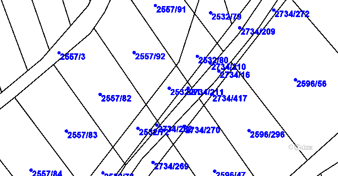 Parcela st. 2532/81 v KÚ Bučovice, Katastrální mapa