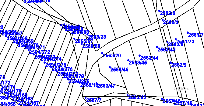 Parcela st. 2563/20 v KÚ Bučovice, Katastrální mapa