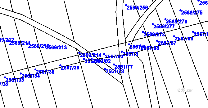 Parcela st. 2567/80 v KÚ Bučovice, Katastrální mapa