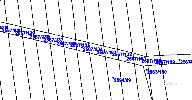 Parcela st. 2567/133 v KÚ Bučovice, Katastrální mapa