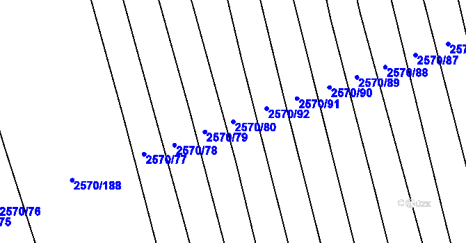 Parcela st. 2570/80 v KÚ Bučovice, Katastrální mapa