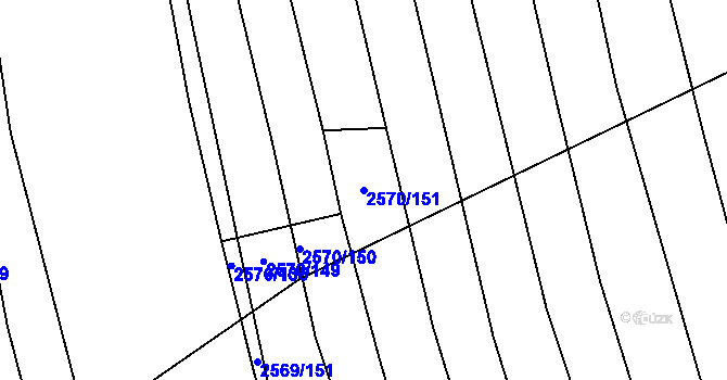 Parcela st. 2570/151 v KÚ Bučovice, Katastrální mapa