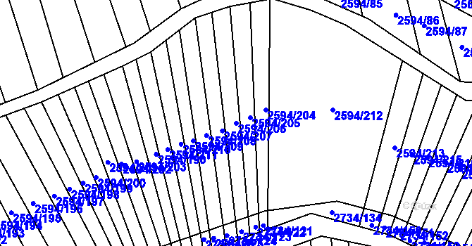 Parcela st. 2594/206 v KÚ Bučovice, Katastrální mapa