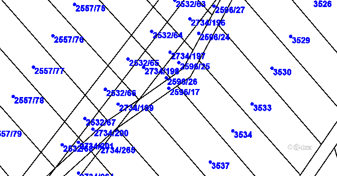 Parcela st. 2596/17 v KÚ Bučovice, Katastrální mapa