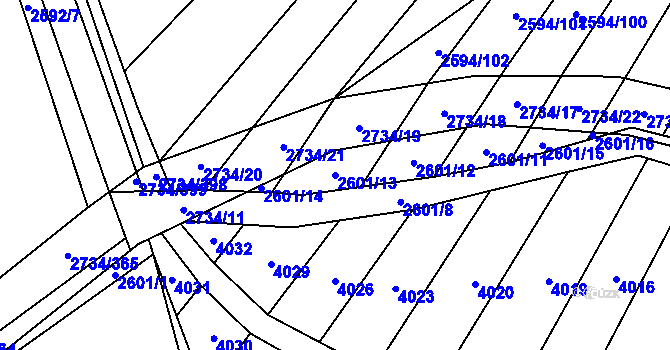 Parcela st. 2601/13 v KÚ Bučovice, Katastrální mapa