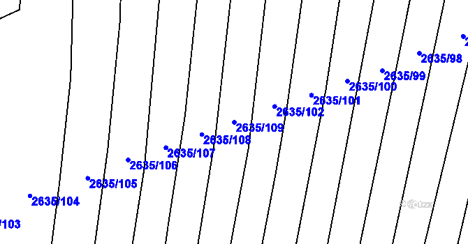 Parcela st. 2635/109 v KÚ Bučovice, Katastrální mapa