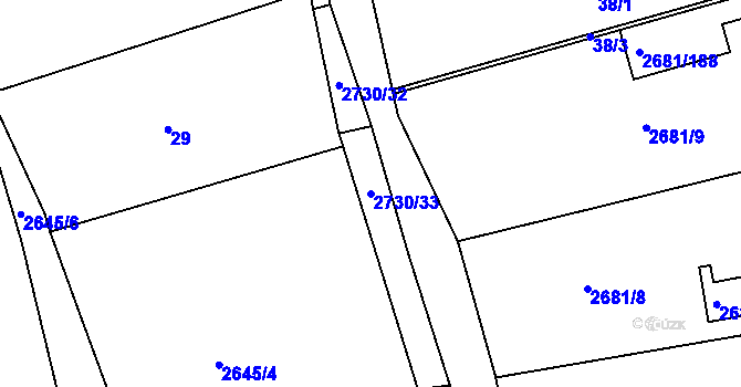 Parcela st. 2730/33 v KÚ Bučovice, Katastrální mapa