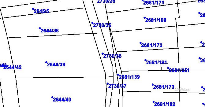 Parcela st. 2730/36 v KÚ Bučovice, Katastrální mapa