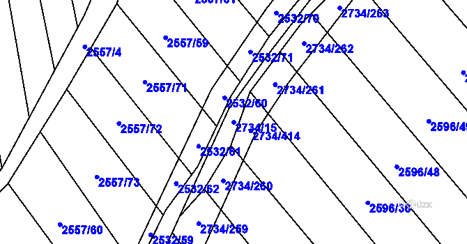 Parcela st. 2734/15 v KÚ Bučovice, Katastrální mapa