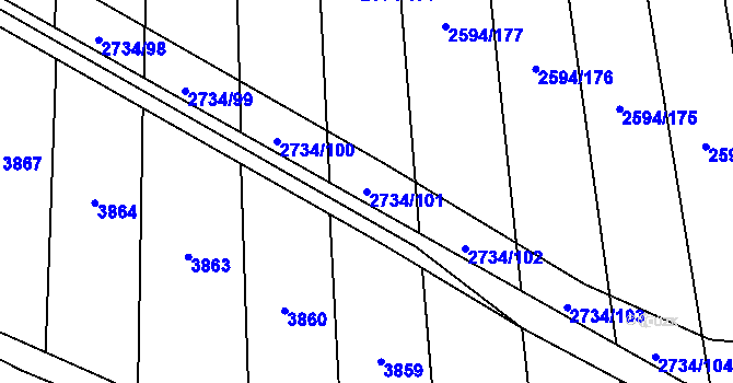 Parcela st. 2734/101 v KÚ Bučovice, Katastrální mapa
