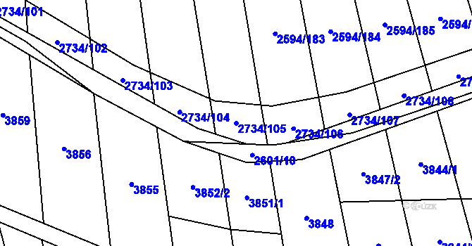 Parcela st. 2734/105 v KÚ Bučovice, Katastrální mapa