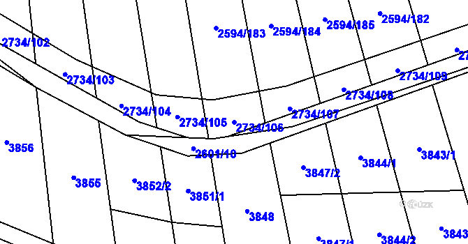 Parcela st. 2734/106 v KÚ Bučovice, Katastrální mapa