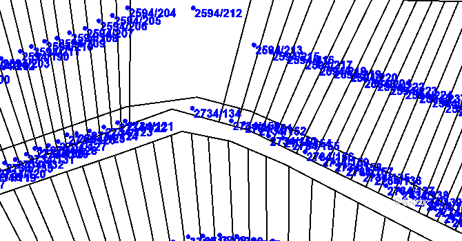Parcela st. 2734/150 v KÚ Bučovice, Katastrální mapa