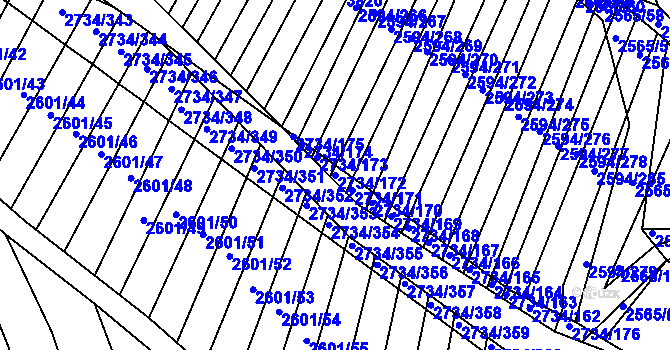 Parcela st. 2734/172 v KÚ Bučovice, Katastrální mapa