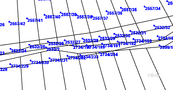 Parcela st. 2734/189 v KÚ Bučovice, Katastrální mapa