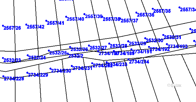 Parcela st. 2734/190 v KÚ Bučovice, Katastrální mapa