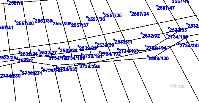 Parcela st. 2734/192 v KÚ Bučovice, Katastrální mapa