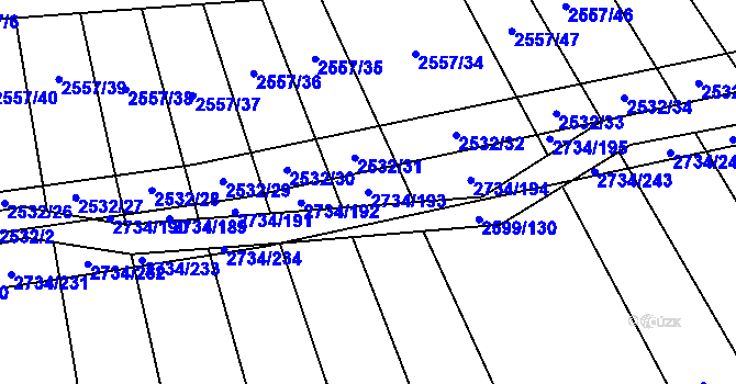 Parcela st. 2734/193 v KÚ Bučovice, Katastrální mapa