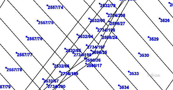 Parcela st. 2734/197 v KÚ Bučovice, Katastrální mapa