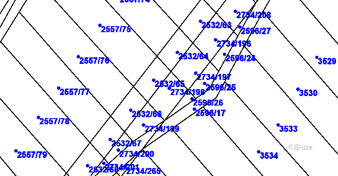 Parcela st. 2734/198 v KÚ Bučovice, Katastrální mapa