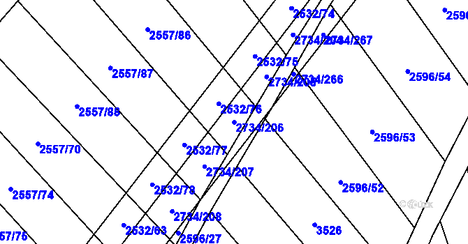 Parcela st. 2734/206 v KÚ Bučovice, Katastrální mapa