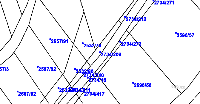 Parcela st. 2734/209 v KÚ Bučovice, Katastrální mapa