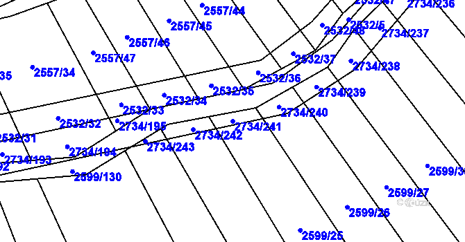 Parcela st. 2734/241 v KÚ Bučovice, Katastrální mapa