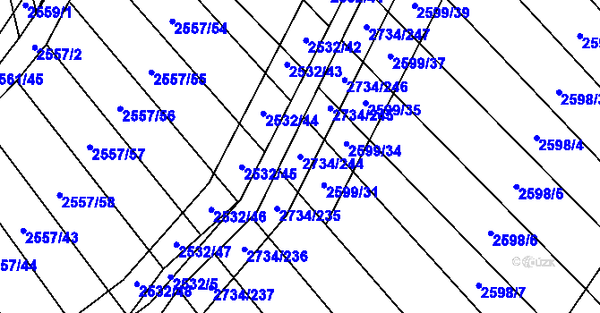 Parcela st. 2734/244 v KÚ Bučovice, Katastrální mapa