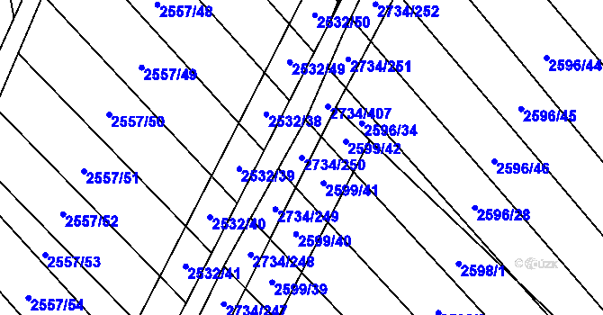 Parcela st. 2734/250 v KÚ Bučovice, Katastrální mapa
