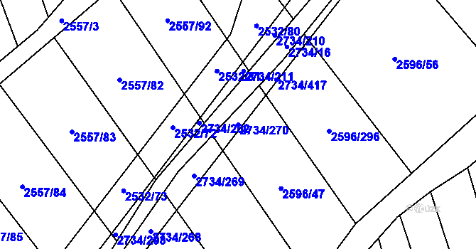 Parcela st. 2734/270 v KÚ Bučovice, Katastrální mapa